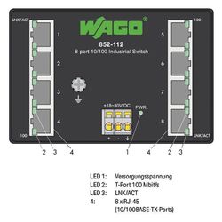 Wago Industrial-ECO-Switch 852-112, 8 Ports 100 Mbit/s, Stahlblech, Schwarz... WAGO-852-112 4045454847586 (Abb. 1)