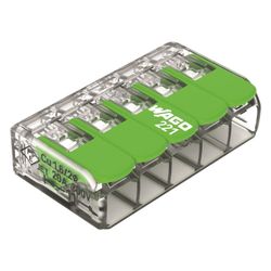 Wago Verbindungsklemme 221 5-Leiter, 0,2-4mm2, Polycarbonat, Transparent, 221-425... WAGO-221-425 4066966345285 (Abb. 1)
