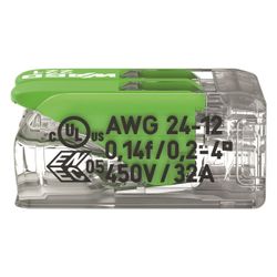 Wago Verbindungsklemme 221 221-422, 2-Leiter 4mm2, Polycarbonat, Transparent/Grün... WAGO-221-422 4066966345384 (Abb. 1)