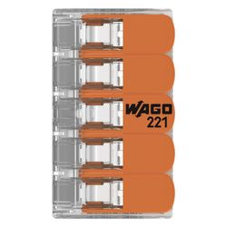 Wago Verbindungsklemme 221-615 COMPACT 5-Leiter, 0,5-6mm2, Polycarbonat, Transparent/Oran... WAGO-221-615 4055143715478 (Abb. 1)