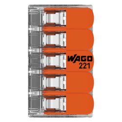 Wago Verbindungsklemme 221-615 COMPACT 5-Leiter, 0,5-6mm2, Polycarbonat, Transparent/Oran... WAGO-221-615 4055143715478 (Abb. 1)