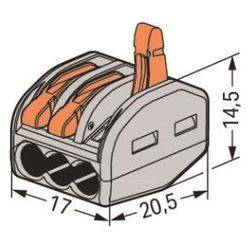 Wago Verbindungsklemme 222 222-413, 3-Leiter, 0,08-4mm2, 400V, 32A, Grau... WAGO-222-413 4017332955676 (Abb. 1)