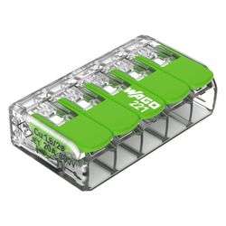 Wago Verbindungsklemme 221 5-Leiter, 0,2-4mm2, Polycarbonat, Transparent, 221-425... WAGO-221-425 4066966345285 (Abb. 1)