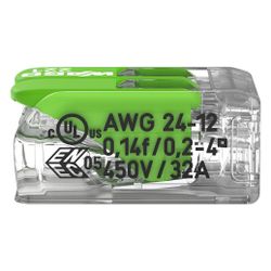 Wago Verbindungsklemme 221 221-422, 2-Leiter 4mm2, Polycarbonat, Transparent/Grün... WAGO-221-422 4066966345384 (Abb. 1)