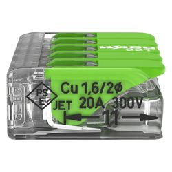 Wago Verbindungsklemme 221 5-Leiter, 0,2-4mm2, Polycarbonat, Transparent, 221-425... WAGO-221-425 4066966345285 (Abb. 1)