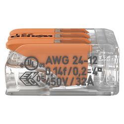 Wago Verbindungsklemme 221-413 COMPACT, 0,14-4mm2, Polycarbonat, Transparent/Orange... WAGO-221-413 4050821808442 (Abb. 1)