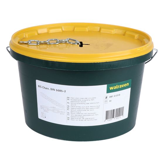 Walraven Rundstahlkette DIN5685-2, 16x5,4mm Stärke 3,0mm kurzgliedrig, 30m im Eimer, elektrolytisch verzinkt