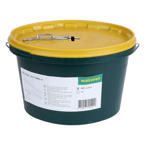 Walraven Rundstahlkette DIN5685-1, 26x5,4mm Stärke 3,0mm langgliedrig, 30m im Eimer, elektrolytisch verzinkt
