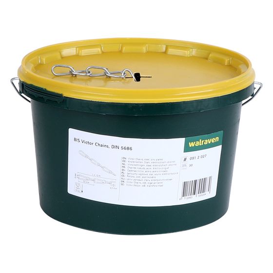 Walraven Knotenkette DIN5686, 35x6,0mm Länge 30m im Eimer Stärke 2,5mm, elektrolytisch verzinkt