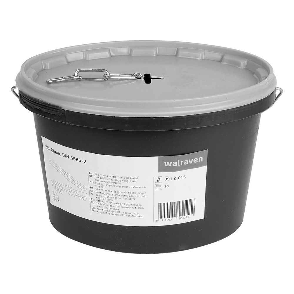 Walraven Rundstahlkette DIN5685-1, 26x5,4mm Stärke 3,0mm langgliedrig, 30m im Eimer, ... WALRAVEN-0910015 8712993541492 (Abb. 2)