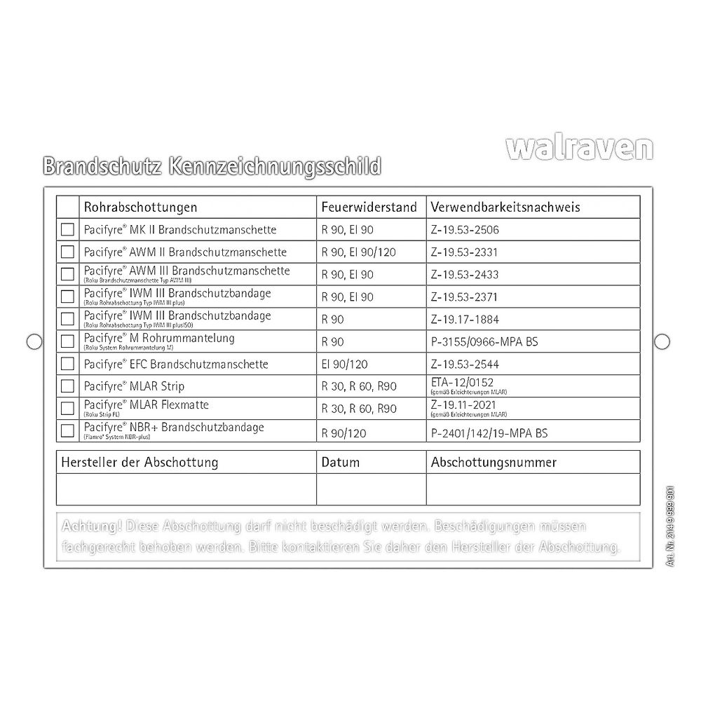 Walraven Pacifyre Kennzeichnungsschild, 105x148x1mm beidseitig für Wand und Decke... WALRAVEN-2149999901 8712993613434 (Abb. 3)
