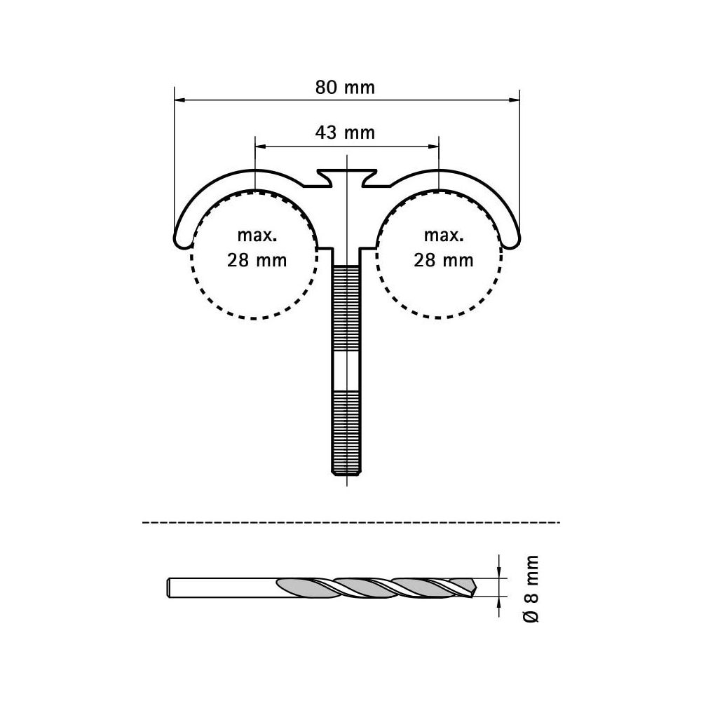 Walraven Dübelhaken doppelt 80x8mm, Breite 115mm für Rohrdurchmesser bis 28mm, PA, Gr... WALRAVEN-0852280 8712993063376 (Abb. 4)