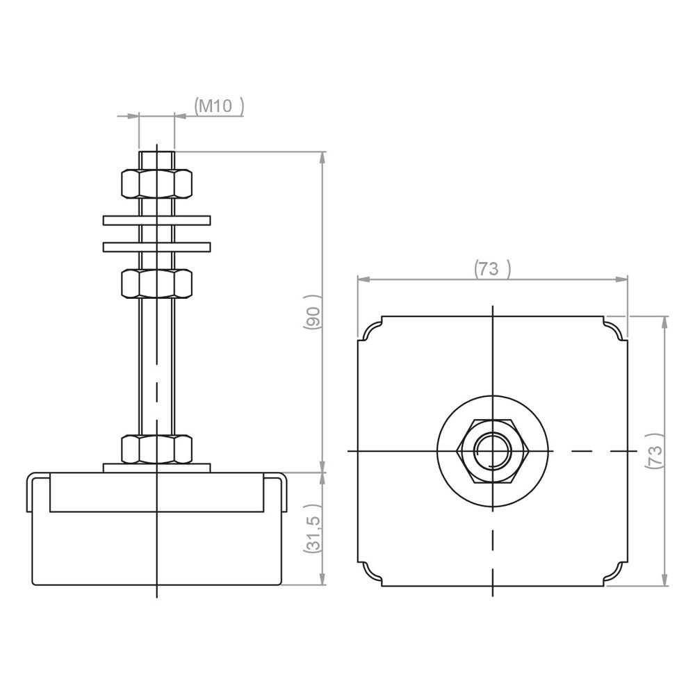 Walraven VibraTek Maschinenfuß MR-L 3000, nivellierbar Gewinde M10, 73x73x121,5mm... WALRAVEN-2800103000 8719942045094 (Abb. 4)