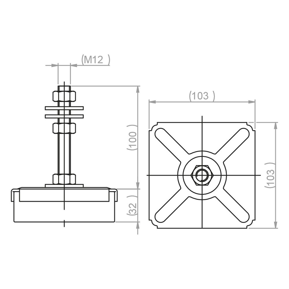 Walraven VibraTek Maschinenfuß MR-L 5000, nivellierbar Gewinde M12, 103x103x132mm... WALRAVEN-2800105000 8719942045124 (Abb. 4)
