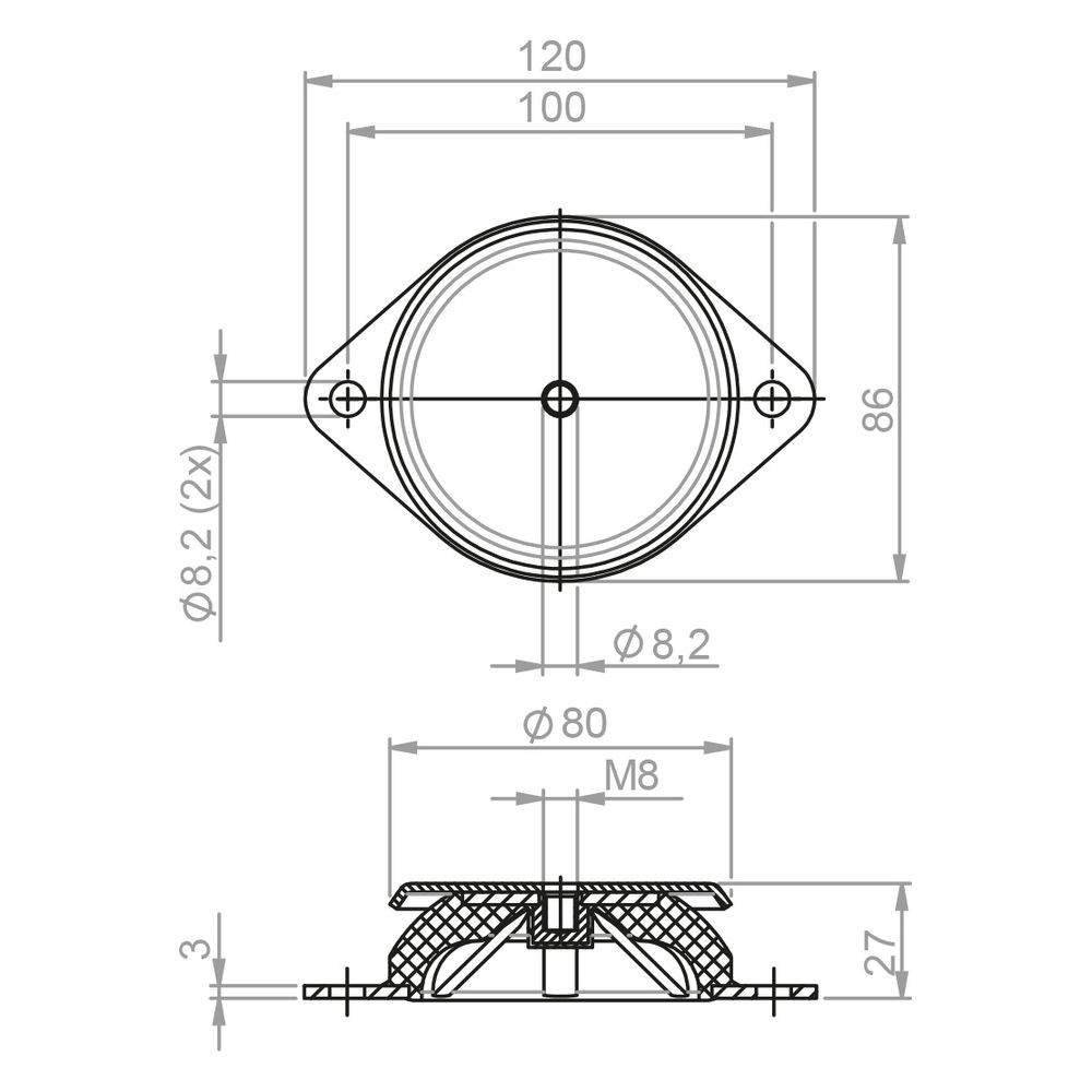 Walraven VibraTek Gummi-Metall-Dämpfer MR-B, Innengewinde M8 Maximallast 750N... WALRAVEN-2801800750 8719942047531 (Abb. 4)