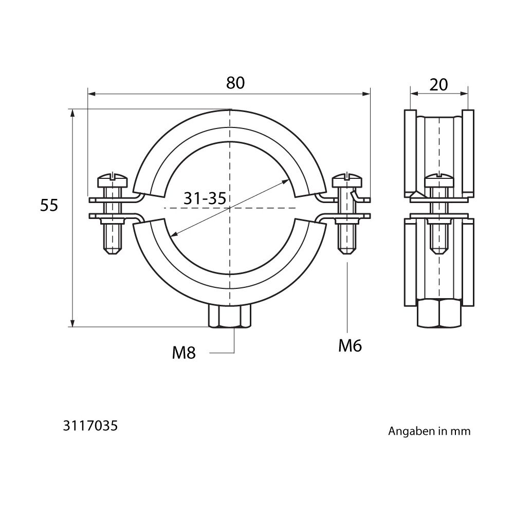 Walraven Bifix Rohrschelle 1301, 31-35mm M8, Zweischraubenschelle mit EPDM-Einlage, E... WALRAVEN-3117035 8712993269662 (Abb. 4)