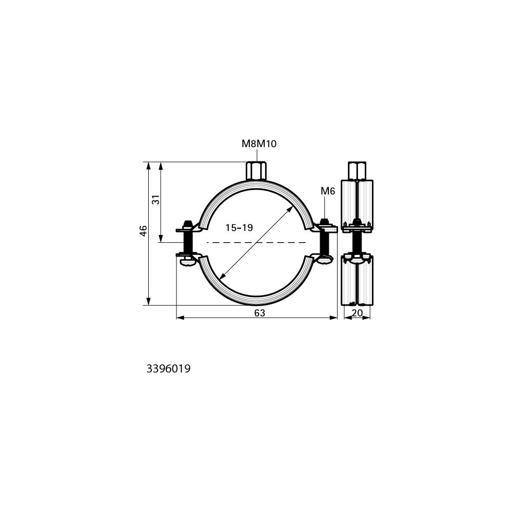 Walraven Rohrschelle KSB2, M8/M10, Durchmesser 15-19mm Zweischrauben-Rohrschelle, EPD... WALRAVEN-3396019 8712993585045 (Abb. 6)