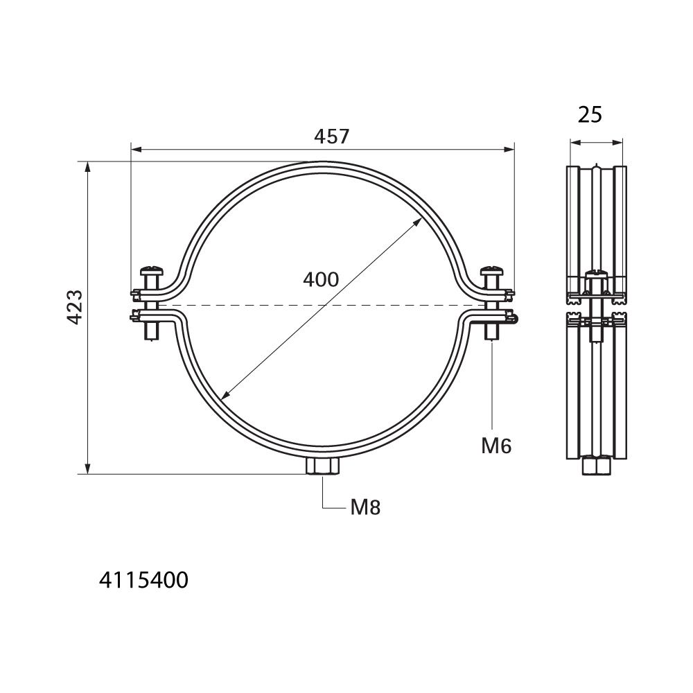 Walraven Aero Lüftungsschelle 400mm M8, fixierte TPE-Schallschutzeinlage, Stahl sendz... WALRAVEN-4115400 8712993769988 (Abb. 4)
