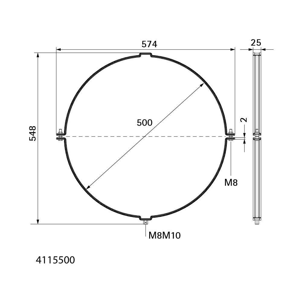 Walraven Aero Lüftungsschelle 500mm M8/M10, fixierte TPE-Schallschutzeinlage, Stahl s... WALRAVEN-4115500 8712993770007 (Abb. 4)