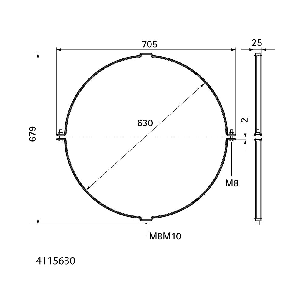 Walraven Aero Lüftungsschelle 630mm M8/M10, fixierte TPE-Schallschutzeinlage, Stahl s... WALRAVEN-4115630 8712993812332 (Abb. 4)