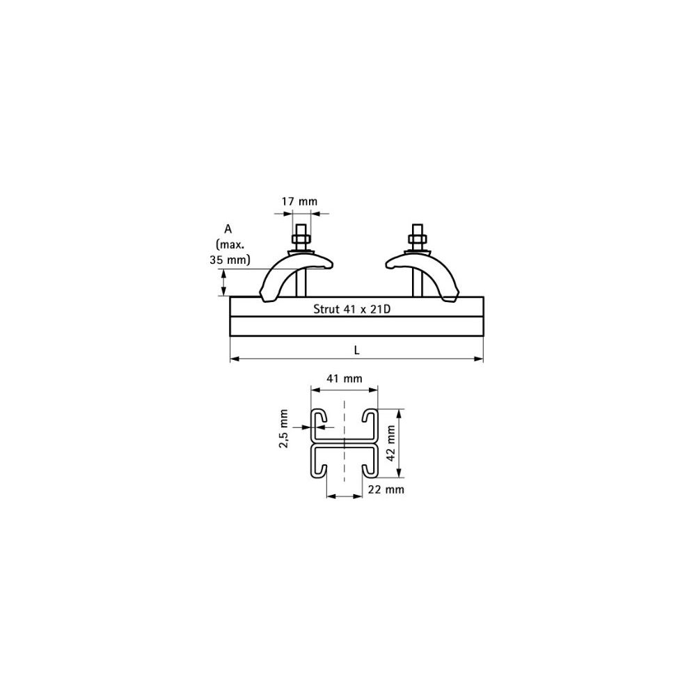 Walraven Strut Trägerklemmset 41x21D, 41x110x400mm bis Flanschstärke 35mm, feuerverzi... WALRAVEN-6073400 8712993541966 (Abb. 4)