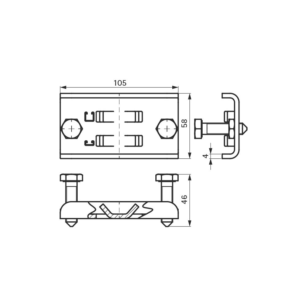 Walraven Strut Klemmflansch 58x105x46,4mm, für Schienen 41x21/41mm, elektrolytisch ve... WALRAVEN-6078031 8719942005869 (Abb. 4)