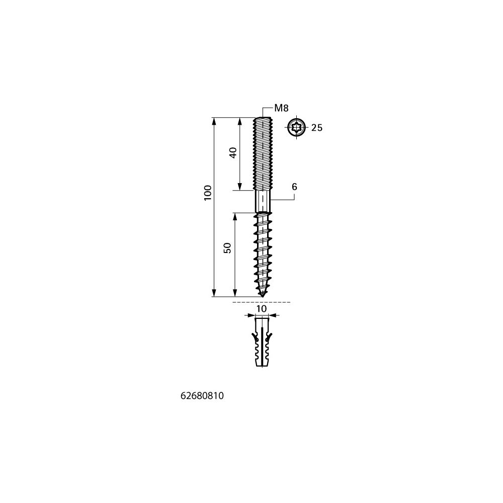 Walraven Stockschraube BUP, M8x100mm mit Sechskant SW6 und Sechsrund T25... WALRAVEN-62680810 8712993857173 (Abb. 5)