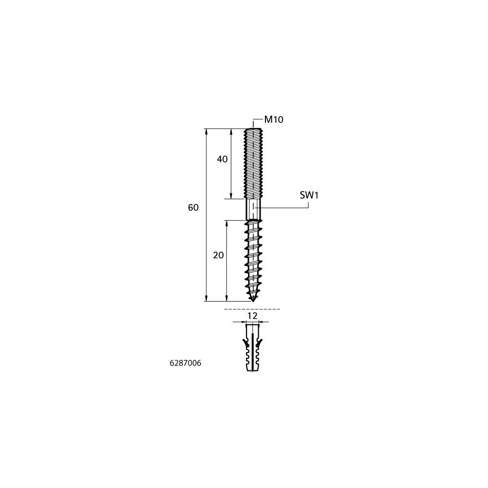 Walraven Stockschraube M10x60mm, mit Sechskant, Edelstahl 1.4301... WALRAVEN-6287006 8712993092697 (Abb. 4)