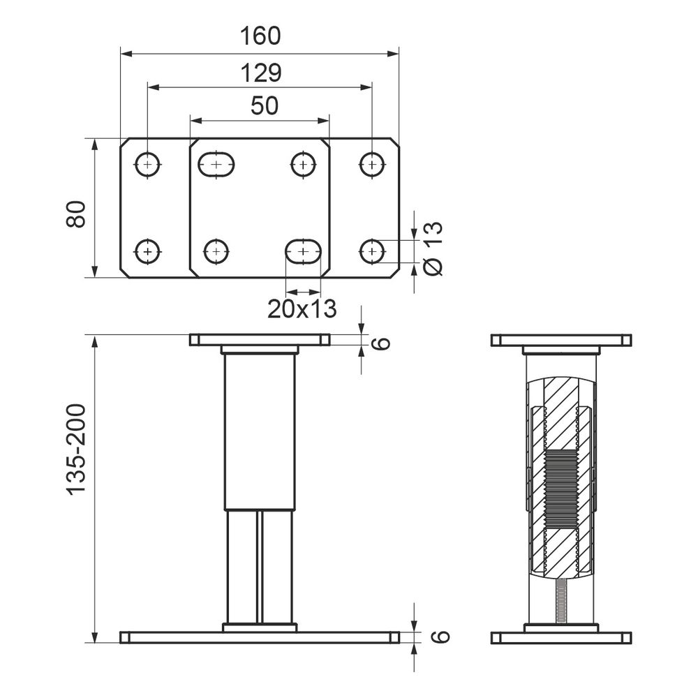 Walraven Strut Montagesockel verstellbar, Höhe 135-200mm, galvanisch verzinkt... WALRAVEN-66583810 8719942006132 (Abb. 4)