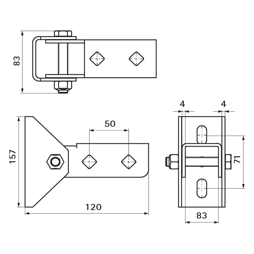 Walraven Strut Gelenkhalter, Grundplatte mit gelenkigem U-Profil, Edelstahl 1.4404... WALRAVEN-66587814 8719942014670 (Abb. 4)