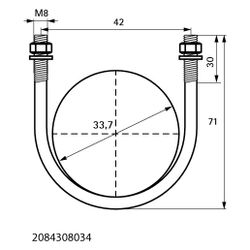 Walraven Rundstahlbügel, Durchmesser 33,7mm 1" Gewinde M8, inkl. 2x Muttern und U-... WALRAVEN-2084308034 8712993624577 (Abb. 1)
