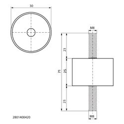 Walraven VibraTek Schwingungsdämpfer SB-MM max. 420N, M8 2x Außengewinde 30x71mm... WALRAVEN-2801400420 8719942046794 (Abb. 1)