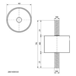 Walraven VibraTek Schwingungsdämpfer SB-MM max. 550N, M8 2x Außengewinde 40x76mm... WALRAVEN-2801400550 8719942155977 (Abb. 1)