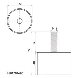 Walraven VibraTek Schwingungsdämpfer SB-M max. 1690N, M12 1x Außengewinde 60x77mm... WALRAVEN-2801701690 8719942047470 (Abb. 1)