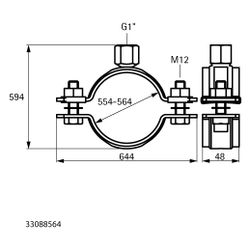 Walraven Schwerlastschelle HD500 1", BUP 554-564mm Zweischraubenschelle... WALRAVEN-33088564 8719942022965 (Abb. 1)