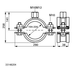 Walraven Schwerlastschelle HD1501 M10/M12, BUP 194-204mm Zweischrauben-Rohrschelle, ... WALRAVEN-33148204 8712993966714 (Abb. 1)