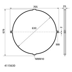 Walraven Aero Lüftungsschelle 630mm M8/M10, fixierte TPE-Schallschutzeinlage, Stahl s... WALRAVEN-4115630 8712993812332 (Abb. 1)