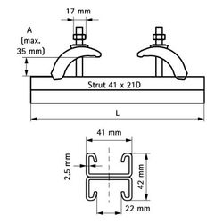 Walraven Strut Trägerklemmset 41x21D, 41x110x400mm bis Flanschstärke 35mm, feuerverzi... WALRAVEN-6073400 8712993541966 (Abb. 1)