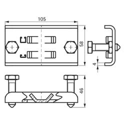 Walraven Strut Klemmflansch 58x105x46,4mm, für Schienen 41x21/41mm, elektrolytisch ve... WALRAVEN-6078031 8719942005869 (Abb. 1)