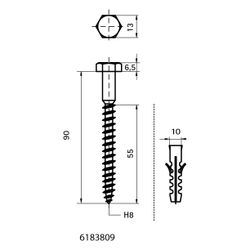 Walraven Sechskantholzschraube DIN 571, H8x90mm SW13, Stahl elektrolytisch verzinkt... WALRAVEN-6183809 8712993370481 (Abb. 1)