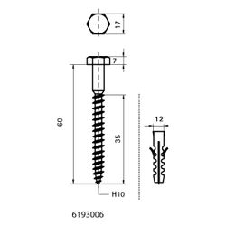 Walraven Sechskantholzschraube DIN 571, H10x60mm SW13, Stahl elektrolytisch verzinkt... WALRAVEN-6193006 8712993370573 (Abb. 1)