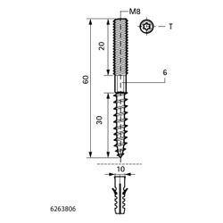 Walraven Stockschraube M8x60mm, mit Sechskant SW6 und Sechsrund T25, elektrolytisch v... WALRAVEN-6263806 8712993370764 (Abb. 1)