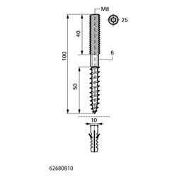 Walraven Stockschraube BUP, M8x100mm mit Sechskant SW6 und Sechsrund T25... WALRAVEN-62680810 8712993857173 (Abb. 1)