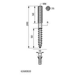 Walraven Stockschraube BUP, M8x200mm mit Sechskant SW6 und Sechsrund T25... WALRAVEN-62680820 8712993857203 (Abb. 1)