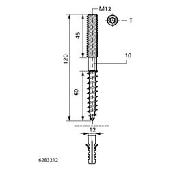 Walraven Stockschraube M12x120mm, mit Sechskant SW10 und Sechsrund T30, elektrolytisc... WALRAVEN-6283212 8712993334414 (Abb. 1)