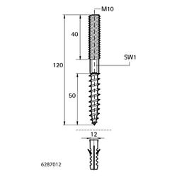 Walraven Stockschraube M10x120mm, mit Sechskant, Edelstahl 1.4301... WALRAVEN-6287012 8712993091201 (Abb. 1)