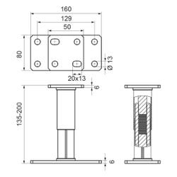 Walraven Strut Montagesockel verstellbar, Höhe 135-200mm, galvanisch verzinkt... WALRAVEN-66583810 8719942006132 (Abb. 1)