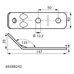 Walraven Strut Schienenverbinder 135 Grad, 110x52mm kurz/lang 4-Loch, BUP Stahl... WALRAVEN-66588242 8712993196265 (Abb. 1)