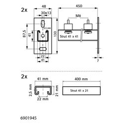 Walraven Strut Wandkonsolen-Set 41 H, Länge 450mm für Wandbefestigung, feuerverzinkt... WALRAVEN-6901945 8712993295180 (Abb. 1)