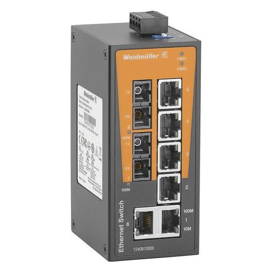 Weidmüller Netzwerk-Switch IE-SW-BL08-6TX-2SC, 6x RJ45 10/100 Mbps, 2x SC 100 Mbps, IP30, 115x50x70mm